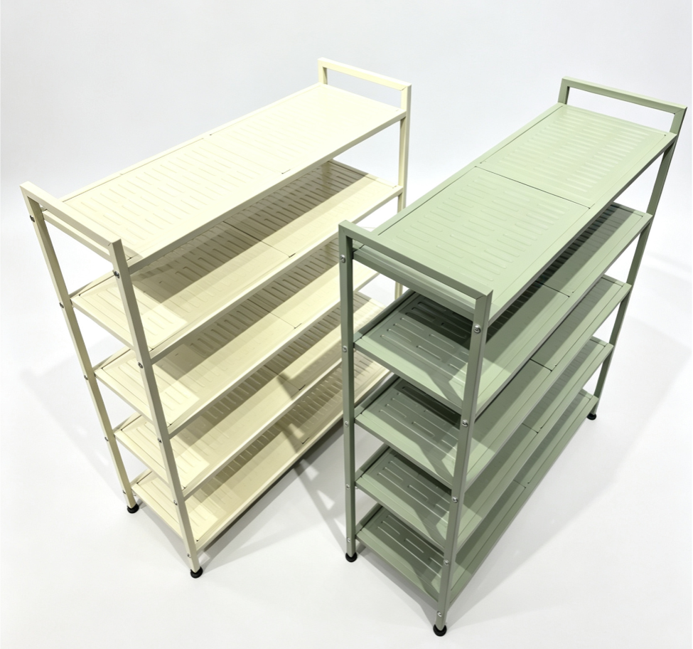 Schuhregale aus Metall für den Großhandel – robuste Stahlrahmenkonstruktion, verstärkte Paneele, moderne matte Oberfläche für Zuhause und Einzelhandel