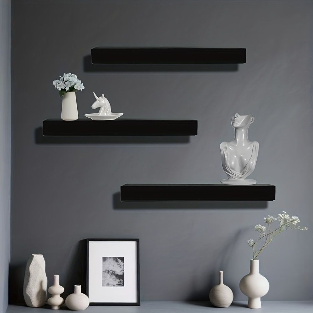 Modernes, schwebendes, wandmontiertes, robustes Aufbewahrungsregal aus Holz mit großem Fassungsvermögen und versteckter Schublade für Küche und Wohnzimmer