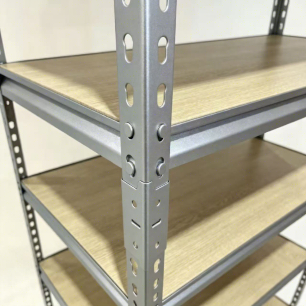 5-stöckiges, robustes, schraubenloses Regalsystem aus schwarzem Metall mit MDF-Platte für die Aufbewahrung in Garage, Haus oder Lagerraum
