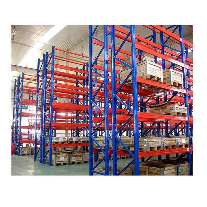 Direkt vom Hersteller: Metallfreies Layout-Design für hochdichte Einfahrpalettenregale aus Stahl für Lagerhallen mit schmalen Fahrspuren und hohem Eisengehalt.