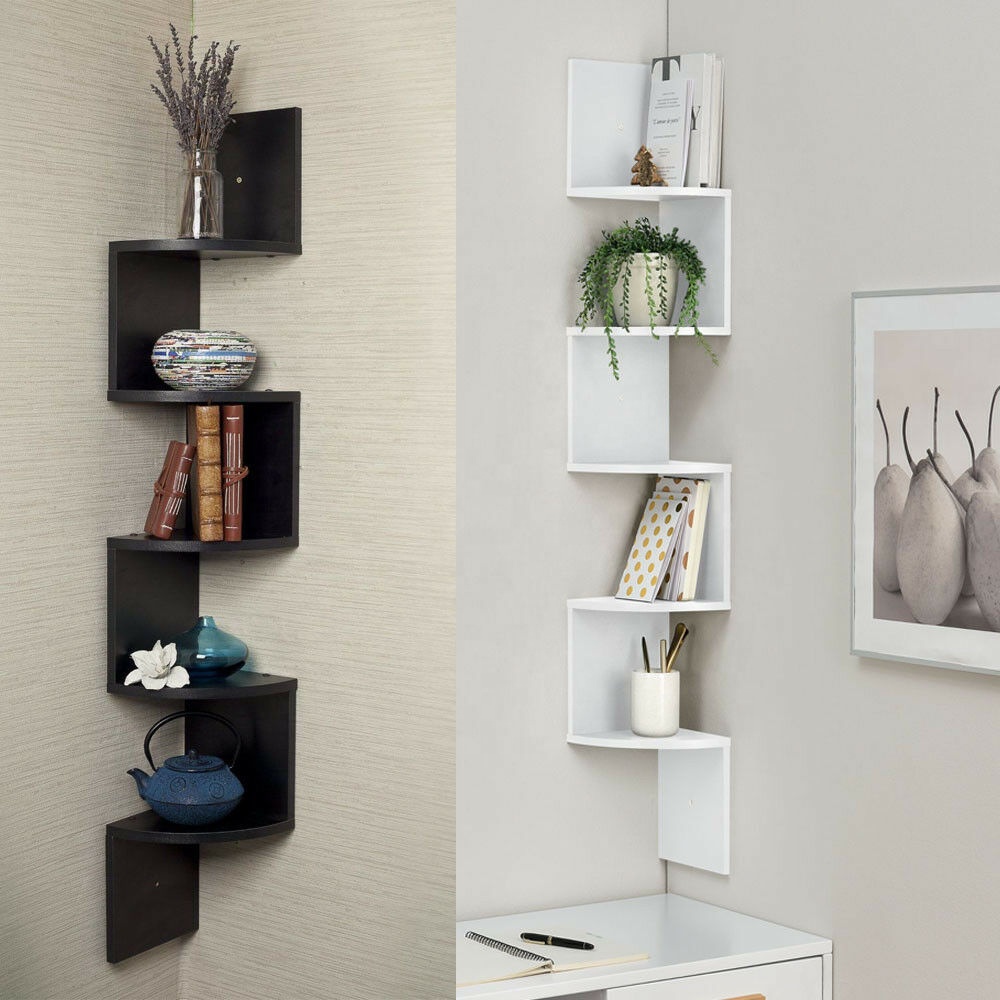 Großhandel, maßgefertigte, hochwertige 5-stufige Eckregale zur Wandmontage, Naturfinish