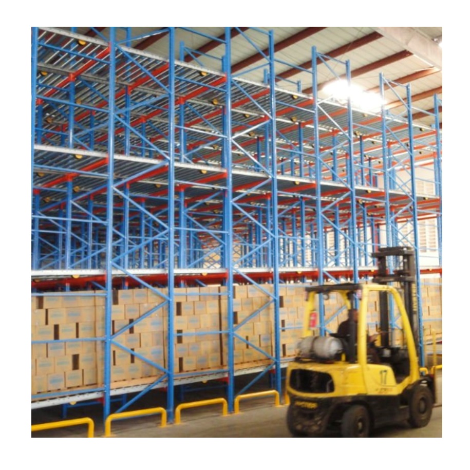 Anpassbare Tiefen-FIFO-Schwerkraftregalsysteme, industrielle Metallregalsysteme, Lagerregale, Schwerlast-Palettendurchlaufregale