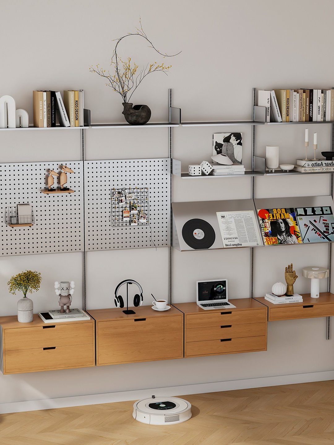 Wandmontiertes Lochwand-Präsentationsregal, verstellbares mehrstufiges Edelstahl-Aufbewahrungsregal, Wandschrank für das Wohnzimmer
