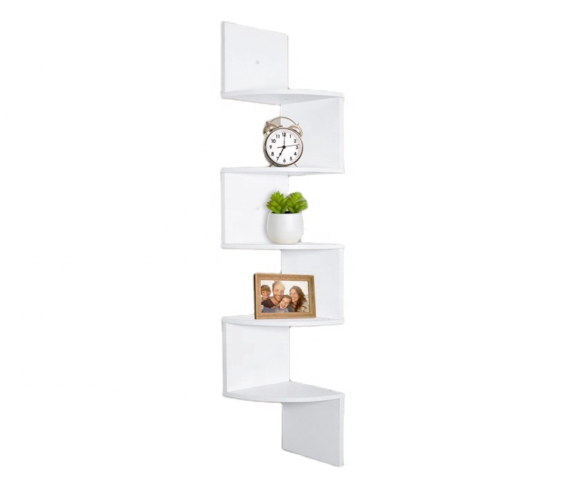 Großhandel, maßgefertigte, hochwertige 5-stufige Eckregale zur Wandmontage, Naturfinish