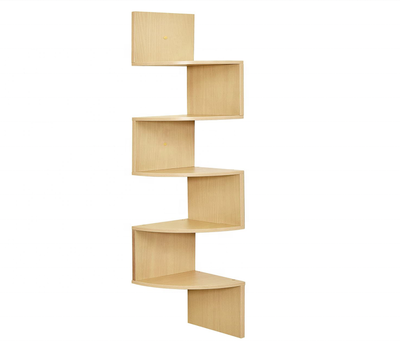 Großhandel, maßgefertigte, hochwertige 5-stufige Eckregale zur Wandmontage, Naturfinish