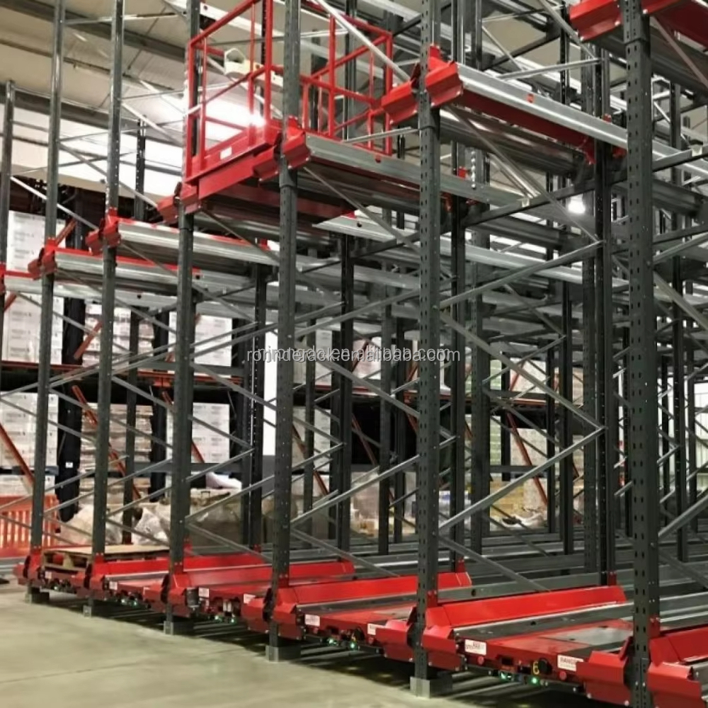 Werkseitig anpassbares, hochbelastbares, automatisiertes 4-Wege-Shuttle-Regalsystem aus Metall mit Funkfernbedienung