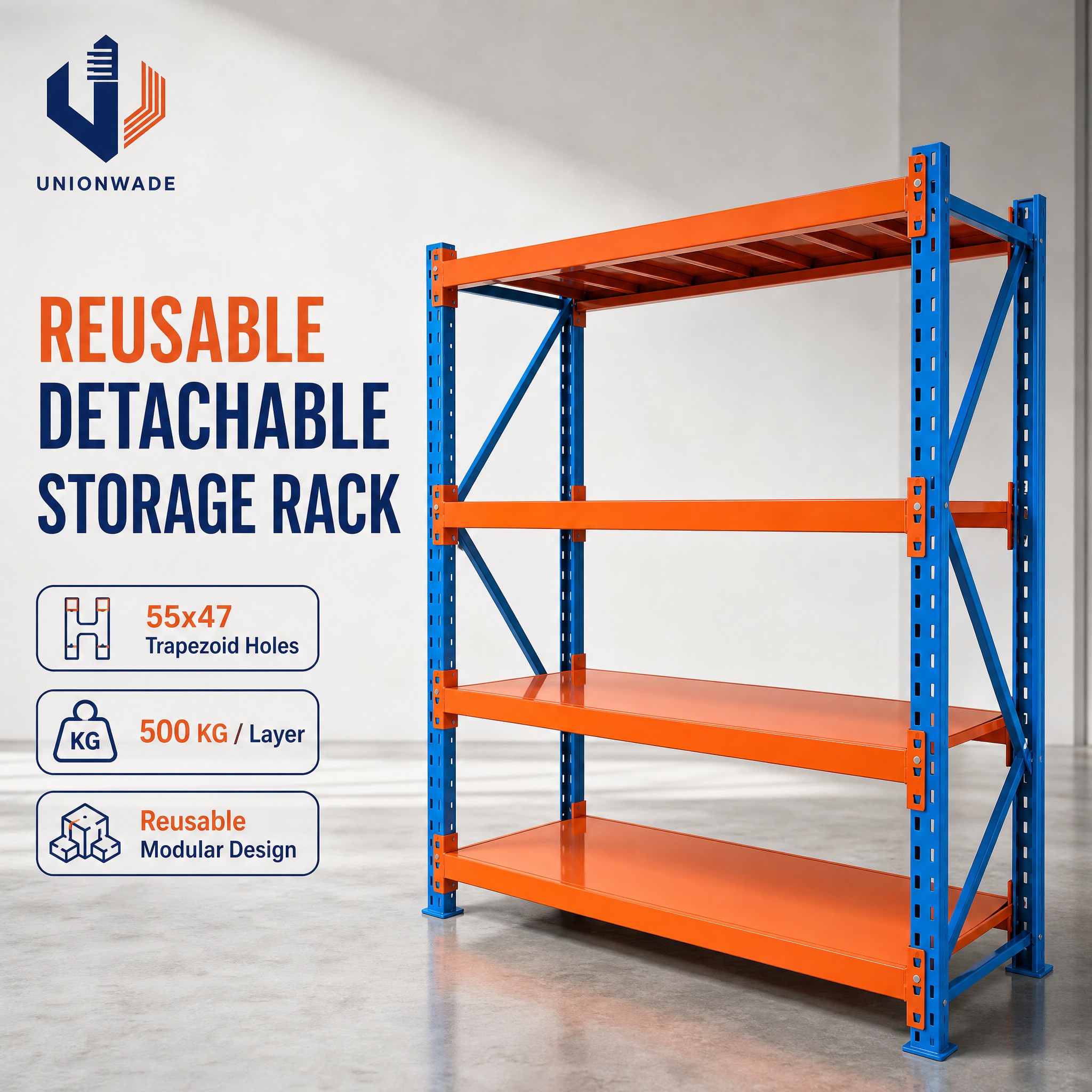 500 kg pro Ebene, wiederverwendbares, abnehmbares, mittelschweres Stahlregal, schraubenlose Träger, pulverbeschichtet, für Garage und Werkstatt