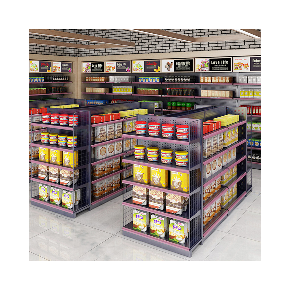 Bestseller: Individuell anpassbare Supermarktregale von Lozier Gondola aus goldfarbenem Edelstahl, leichte Ausführung von Madix Design