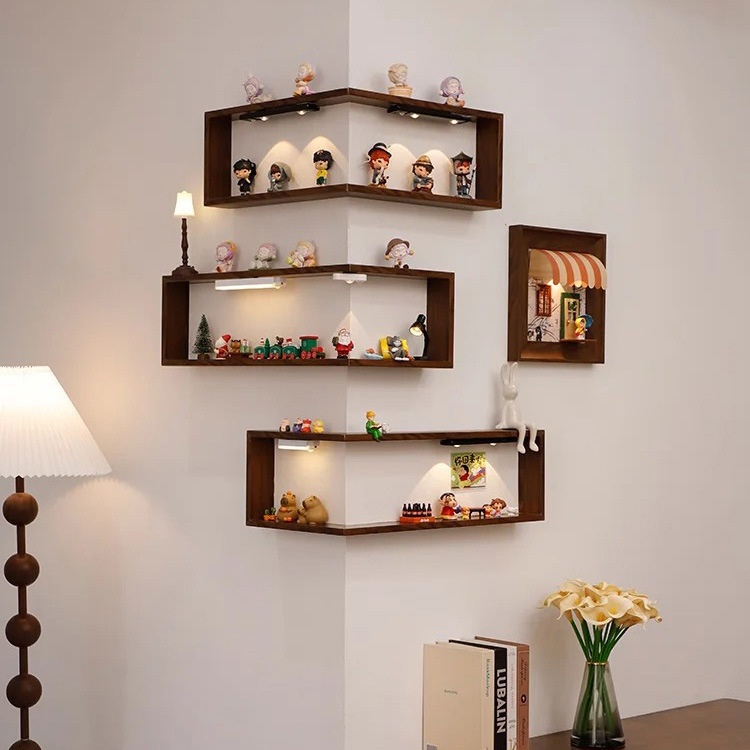 Eckregal aus Holz für die Wand, 90-Grad-Wandregal, schwebendes Bücherregal & Aufbewahrungsregal