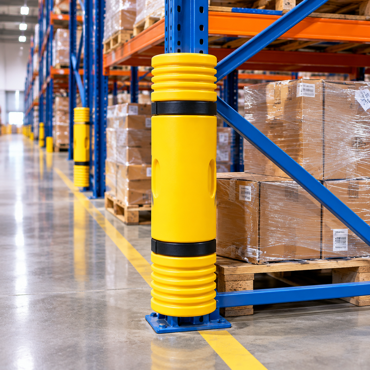 Spannungsrissbeständiger PE-Stützpfostenschutz, einfache Montage, schützt alle Winkel, Sicherheits-Stützpfostenschutz für Palettenregale
