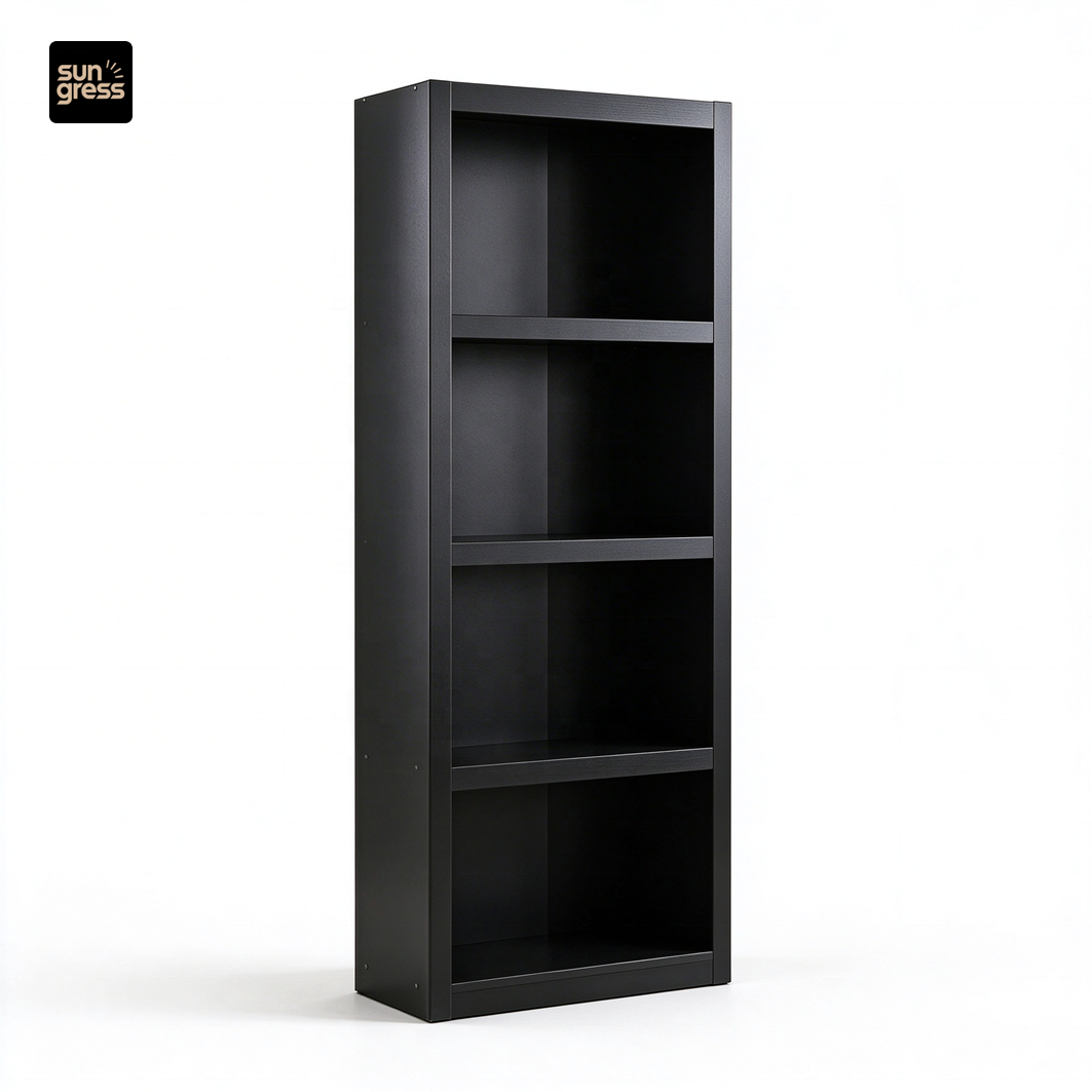 Metall-Bücherregal mit 4 offenen Regalböden, schmales Ausstellungsregal aus Stahl für Homeoffice, Schwarz
