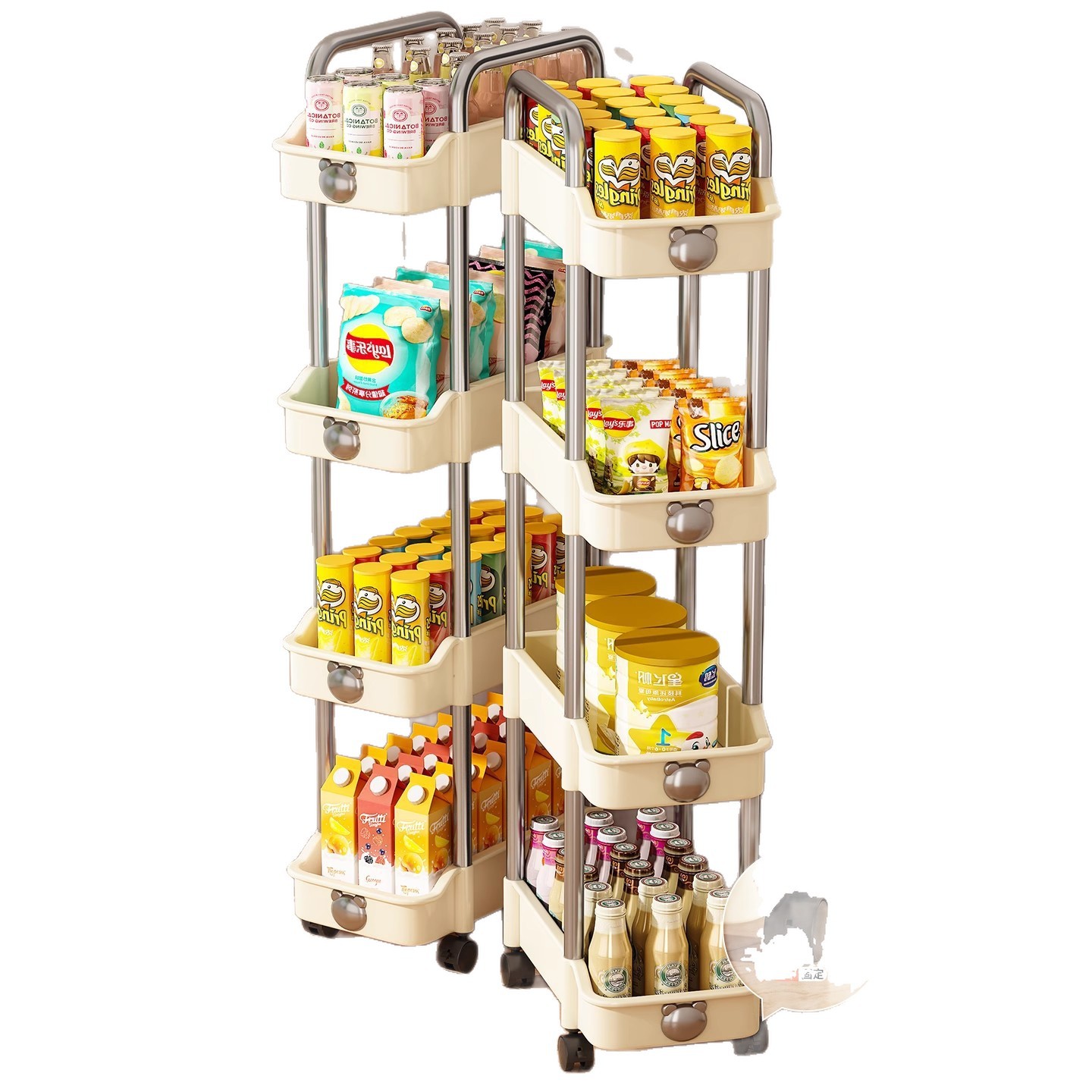 Kunststoff-Fugenregal, mobil, freistehend, vierstöckig, für den Haushalt, Snacks, Küchen, Türinnenseite, Mini, ultraschmal