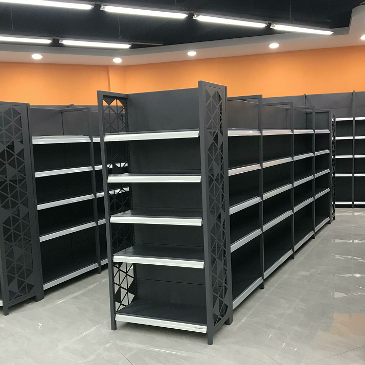 Neues Design für Supermärkte zum Top-Preis: Doppelseitiges Gondelregal aus Stahl von Luoyang, hergestellt in China.