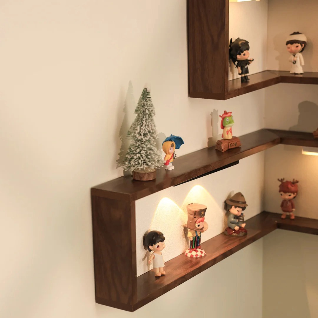 Eckregal aus Holz für die Wand, 90-Grad-Wandregal, schwebendes Bücherregal & Aufbewahrungsregal