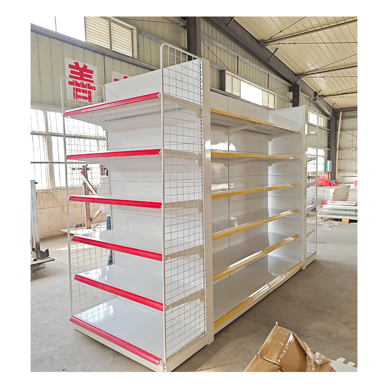 Metal Grocery Store Gondola Shelving System Adjustable Single Side Wall Rack Double Side Island Display Shelves