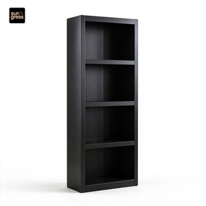 Metall-Bücherregal mit 4 offenen Regalböden, schmales Ausstellungsregal aus Stahl für Homeoffice, Schwarz