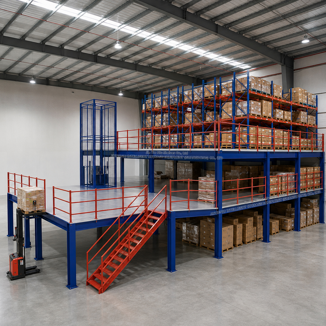 Zwischengeschoss-System mit Stahlkonstruktion, 300, 500, 800, 1000, 2000 kg pro Quadratmeter, Industrielager im Dachgeschoss