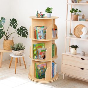 Kleines Eckregal für kleine Räume, 360°-Sichtfenster, 3-stöckiges, freistehendes Bücherregal aus Holz, schmales Bücherregal