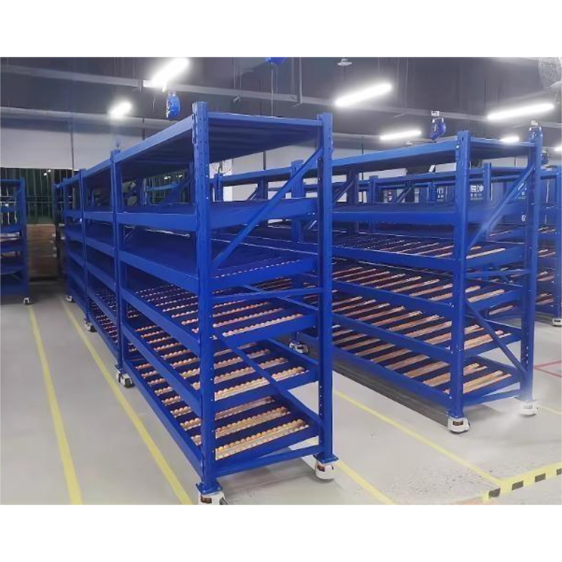 Industrielles Durchlaufregalsystem für Kartons, 5-lagig, verstellbar, individuell anpassbar, korrosionsbeständig, Stahl, Lagerregalsystem mit Rollen