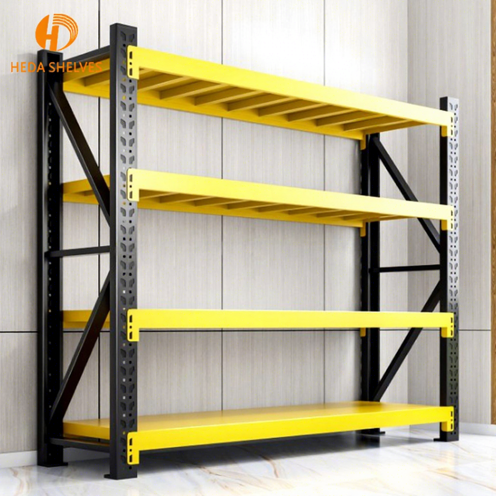 Schraubenloses, verstellbares Schwerlast-Stahlregalsystem mit 500 kg Tragfähigkeit pro Ebene für Lagerhallen und industrielle Lagerung