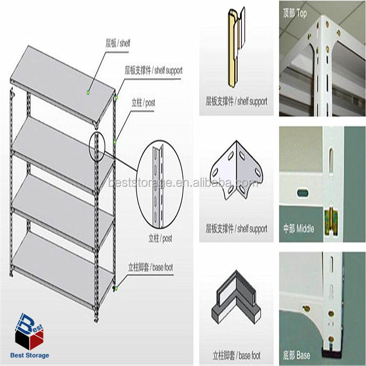 50-100kg Storage Light Duty Diy Slotted Angle Shelving Rack Shelf With ISO9001 and CE