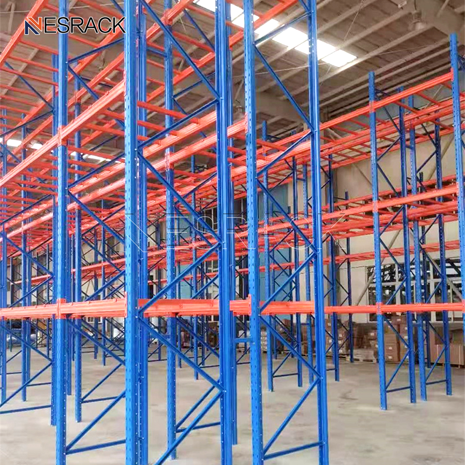 Industrielles Schwerlast-Lagerregalsystem mit 5 Ebenen, mehrlagige Stapeleinheiten, Metallregal, Lagerhalle, Stahlpalettenregal