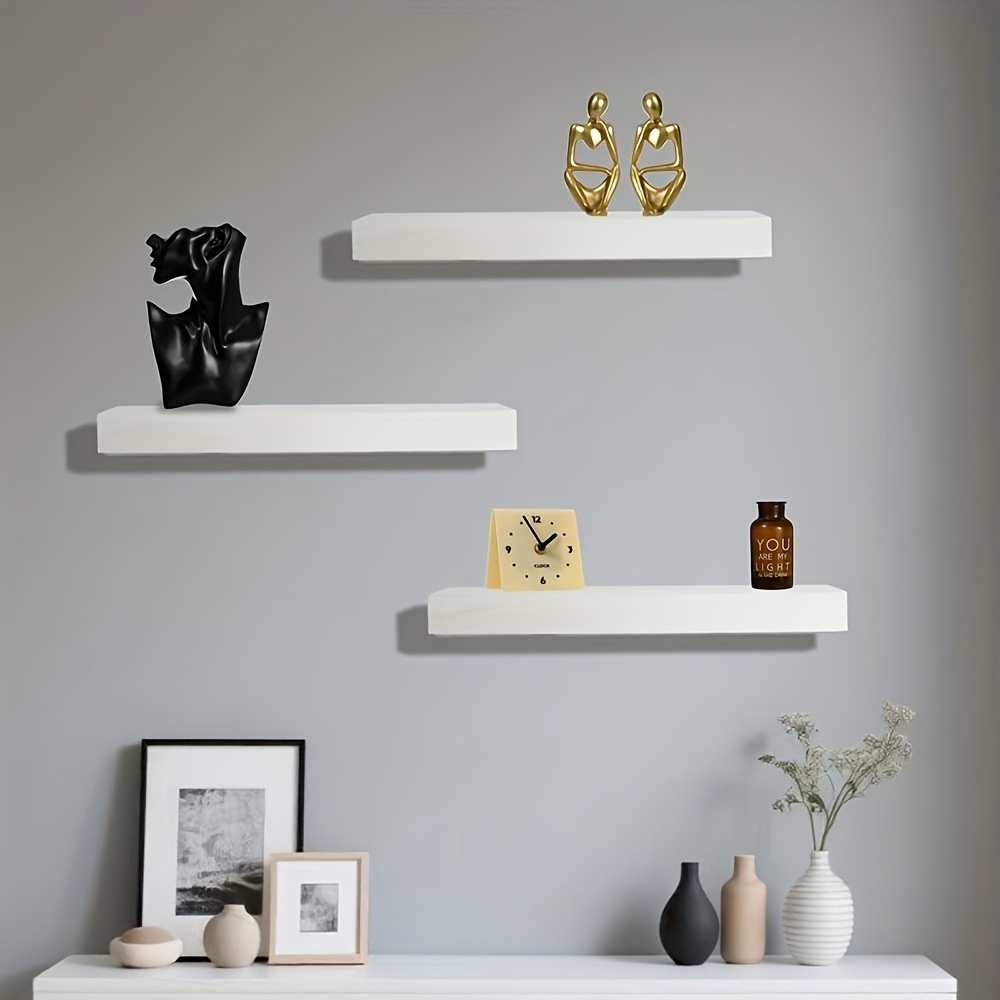 Modernes, schwebendes, wandmontiertes, robustes Aufbewahrungsregal aus Holz mit großem Fassungsvermögen und versteckter Schublade für Küche und Wohnzimmer