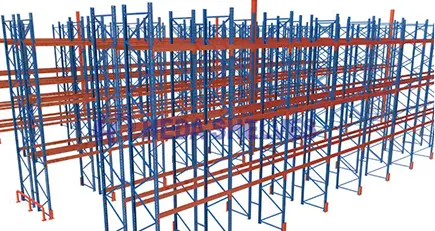 3D-Rendering eines industriellen Regalbühnensystems
