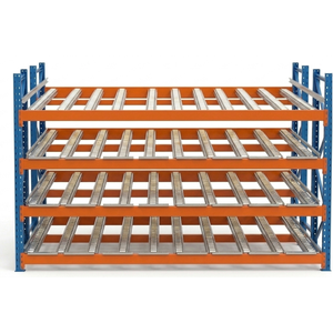 Schwerlast-Durchlaufregal, Schwerkraft-Durchlaufregal aus Q235-Stahl, montiert, blau/orange, OEM-Hauptregal, 1000-2000 kg/Palette