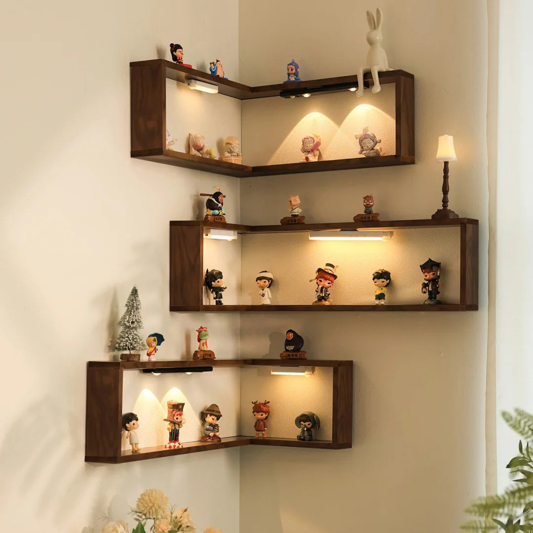 Eckregal aus Holz für die Wand, 90-Grad-Wandregal, schwebendes Bücherregal & Aufbewahrungsregal