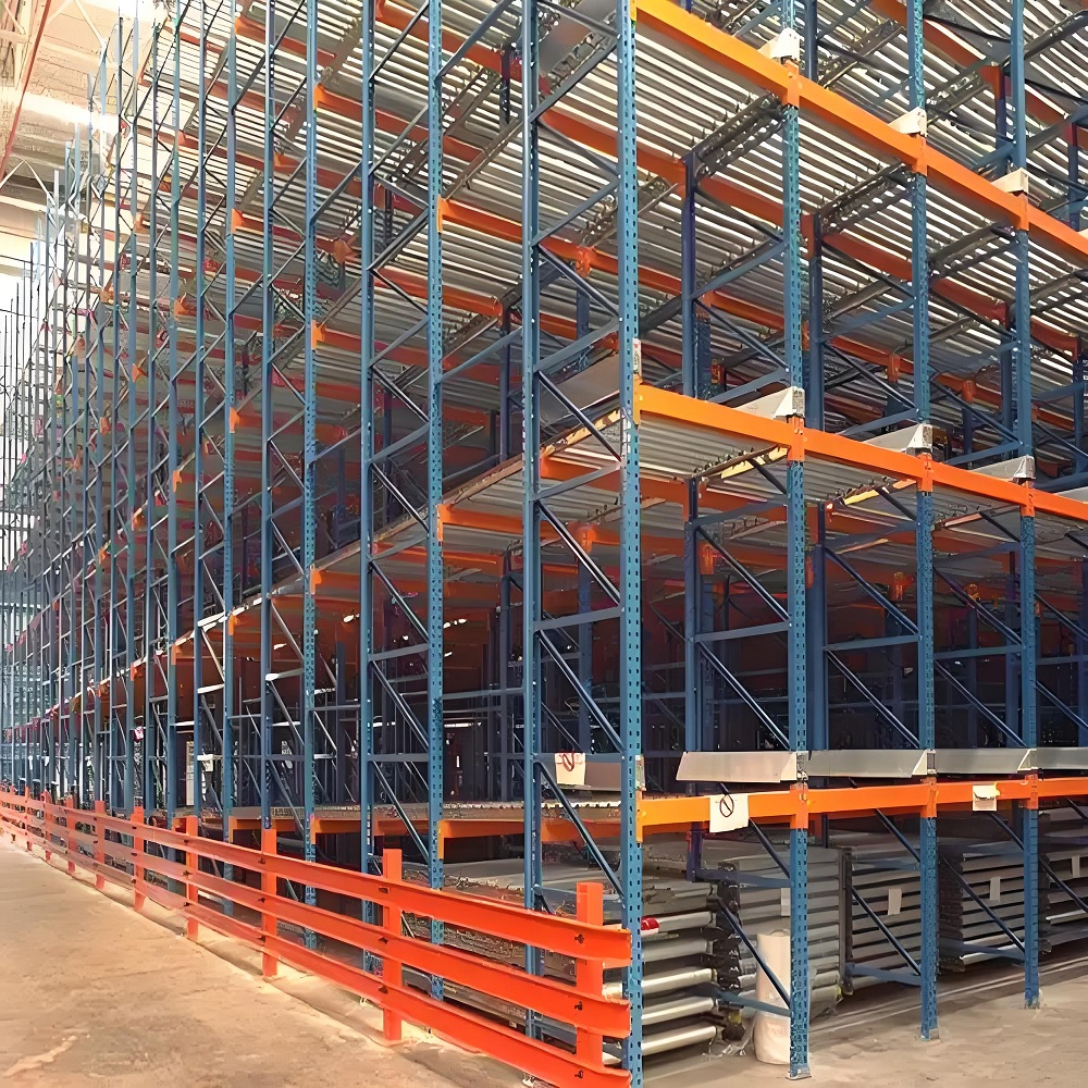 Kundenspezifische Paletten-Durchlaufregale aus Stahl für Industrielager – Schwerkraftregale