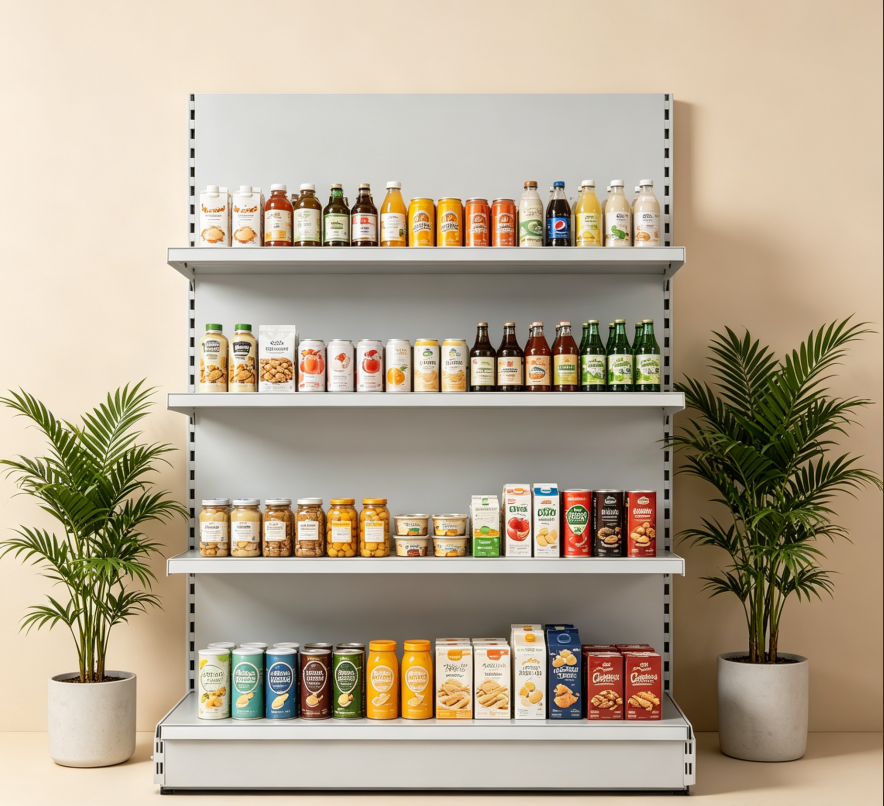OEM/ODM-Regal für Einzelhandelsgeschäfte, individuelle Farben, 6 Ebenen, 100 kg Tragkraft, geeignet für Spirituosenläden, Convenience-Stores und Boutiquen, robustes Metall-Gondelregal