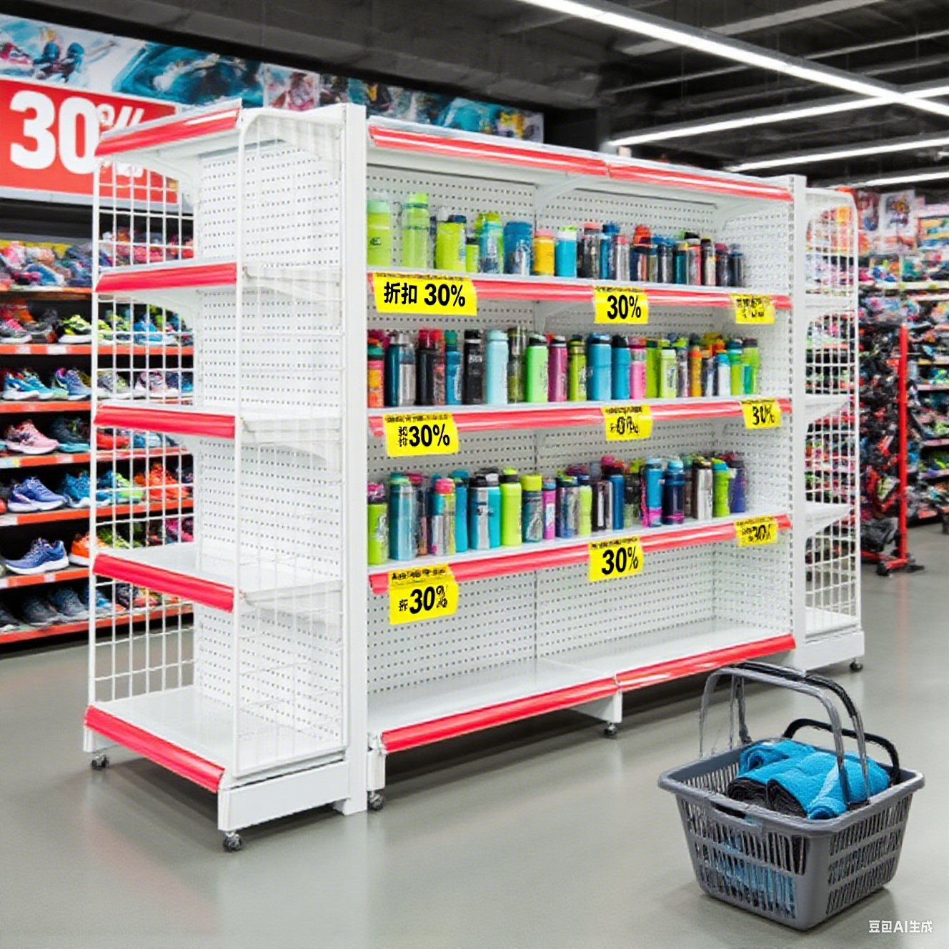 Leichtes Supermarktregal aus kaltgewalztem Stahl mit Epoxidpulverbeschichtung, Tragfähigkeit 40–60 kg pro Ebene