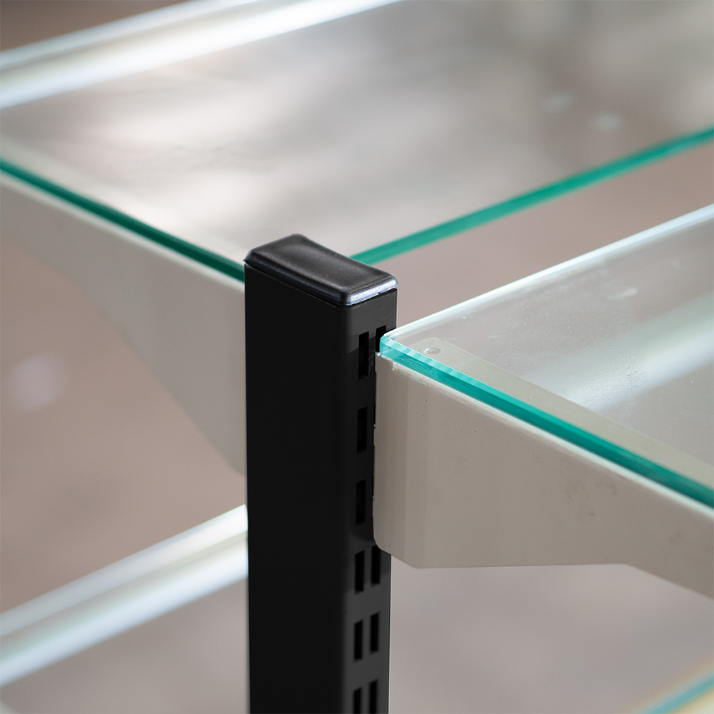 Robuste, doppelseitige Supermarktregale aus Metall, Eisen und Glas für Laptops und Computerzubehör